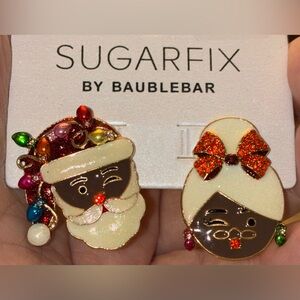BAUBLEBAR Christmas African American Black Santa & Mrs. Claus Earrings NEW NWT